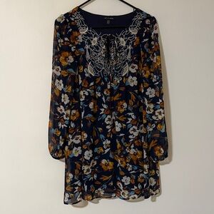 As U Wish Navy Floral Long Sleeve Dress